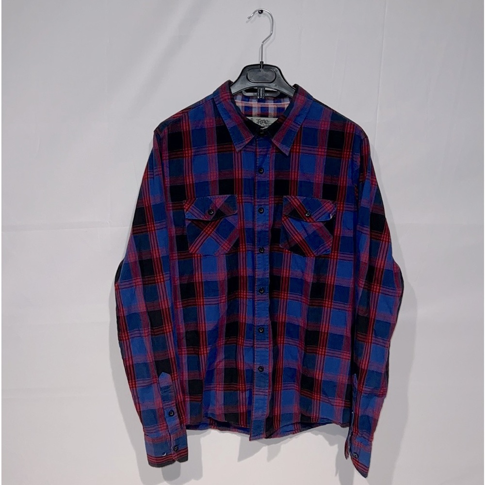 A Fine Mess MENS or UNISEX Blue/Red Flannel button up/down.